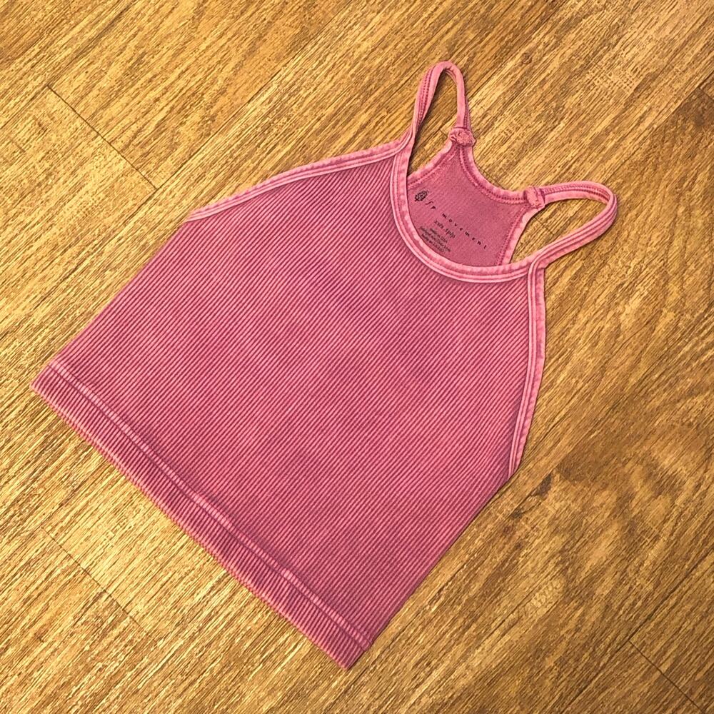 NWOT FP Movement by Free People Happiness Runs Ribbed Crop Tank Top Pink/Purple